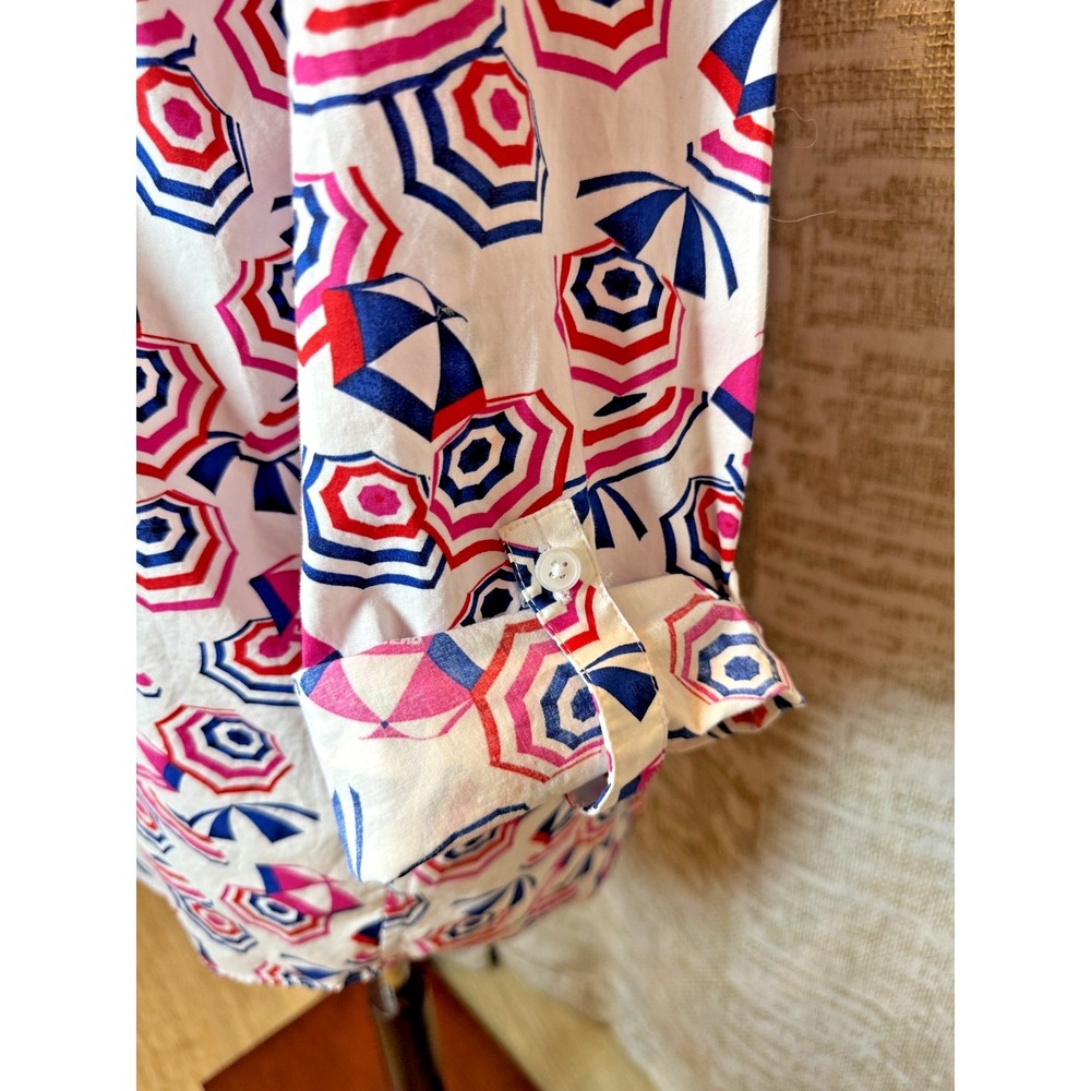 Lands End Womens XL Beach Umbrella Novelty Print Button Up Shirt Roll Tab Sleeve - Picture 4 of 8